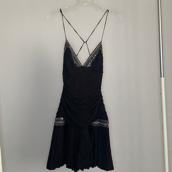 BCBGMaxAzria Dresses & Skirts - Black Sequin Ruched Dress Low-back